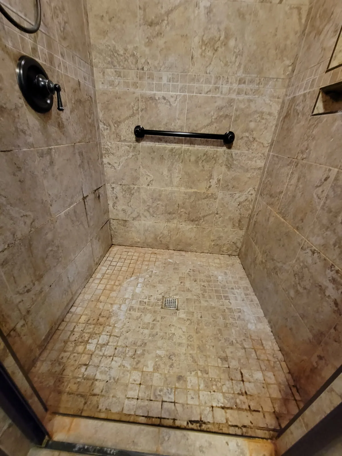 shower tile & grout before cleaning